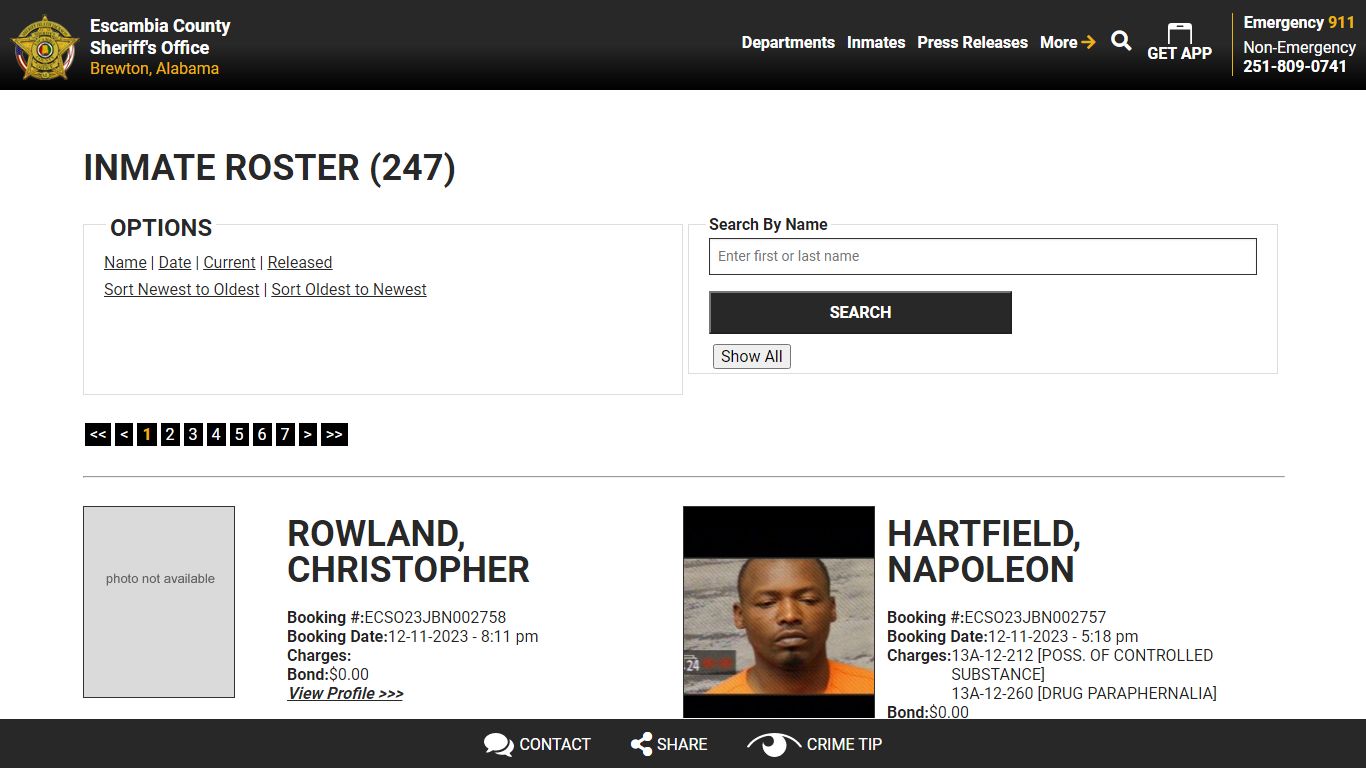 Inmate Roster (252) - Escambia County Sheriff, AL